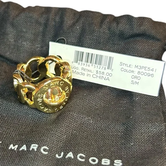 NWT Marc by Marc Jacobs Turnlock Gold Tone Link Ring size S/M - Picture 2 of 3